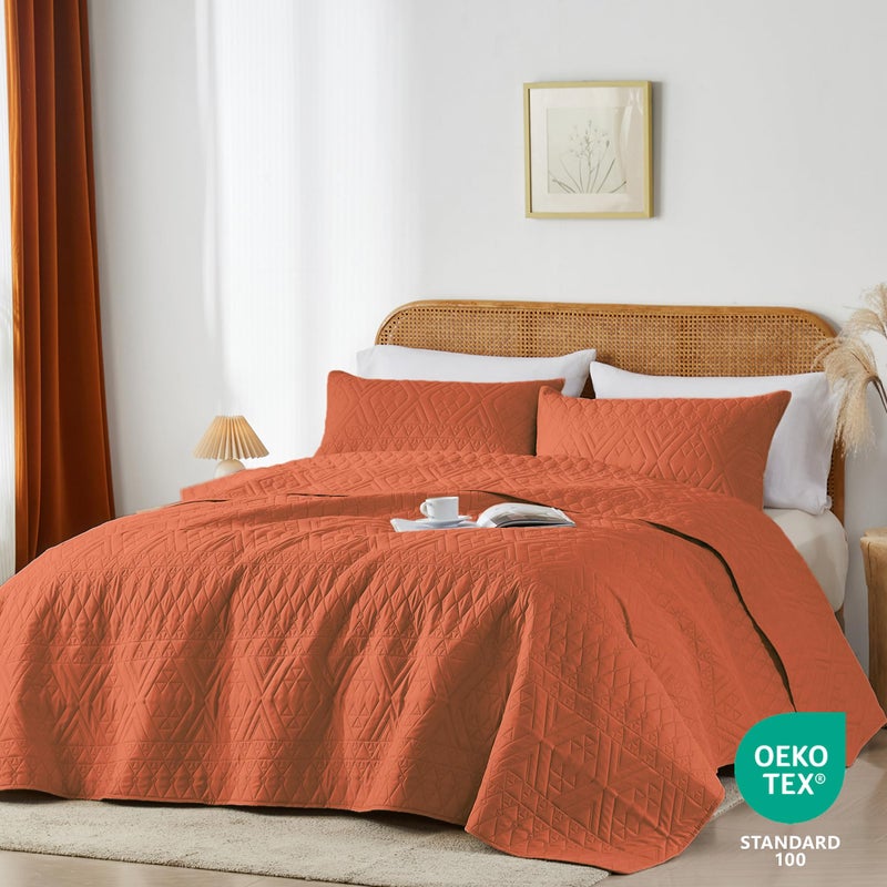 akkialla Full/Queen Size Quilt Bedding Set Burnt Orange Lightweight Microfiber Soft Bedspread Modern Style Geoetric Pattern Coverlet Set for All Seasons 3 Piece(1 Quilt 2 Pillow Shams) - Image 2